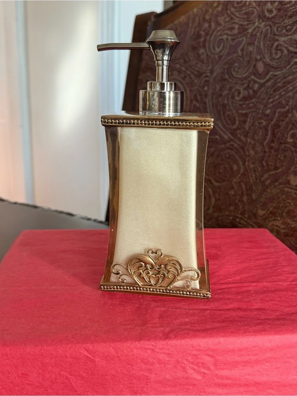 Bombay Company Vivienne Liquid Soap Dispenser Beige Gold & Acrylic Scroll